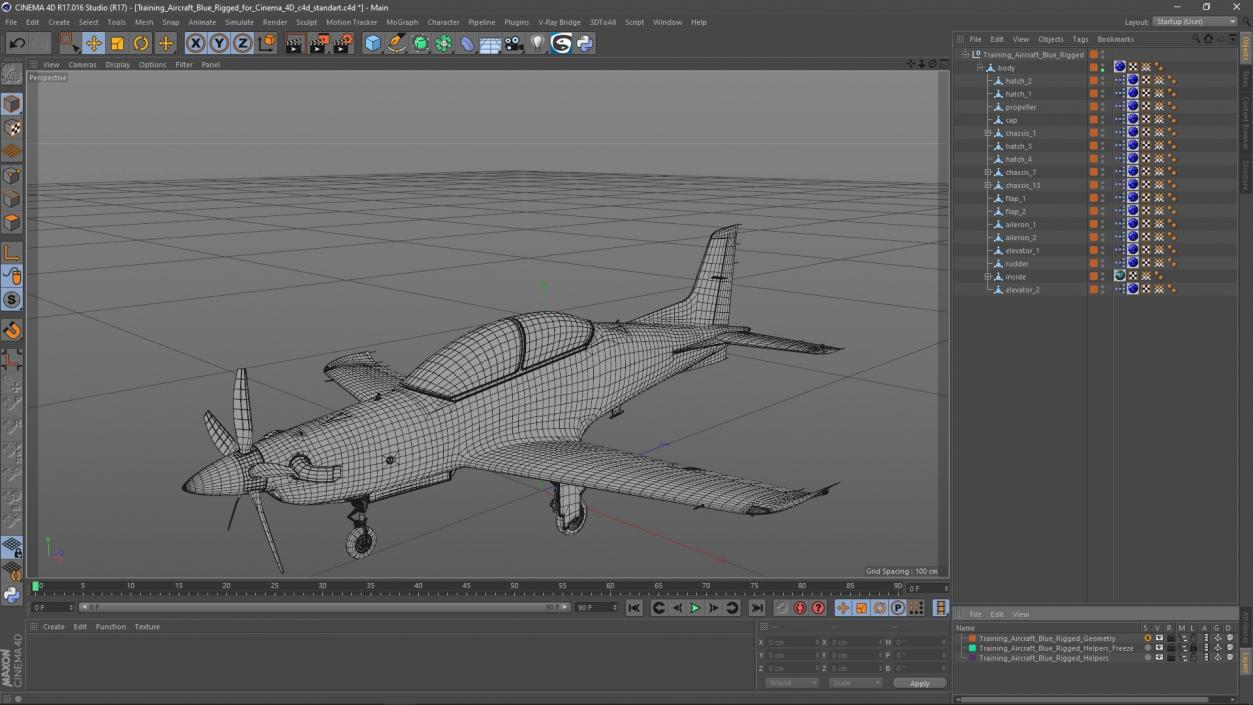 3D model Training Aircraft Blue Rigged for Cinema 4D 2