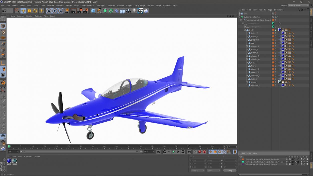 3D model Training Aircraft Blue Rigged for Cinema 4D 2