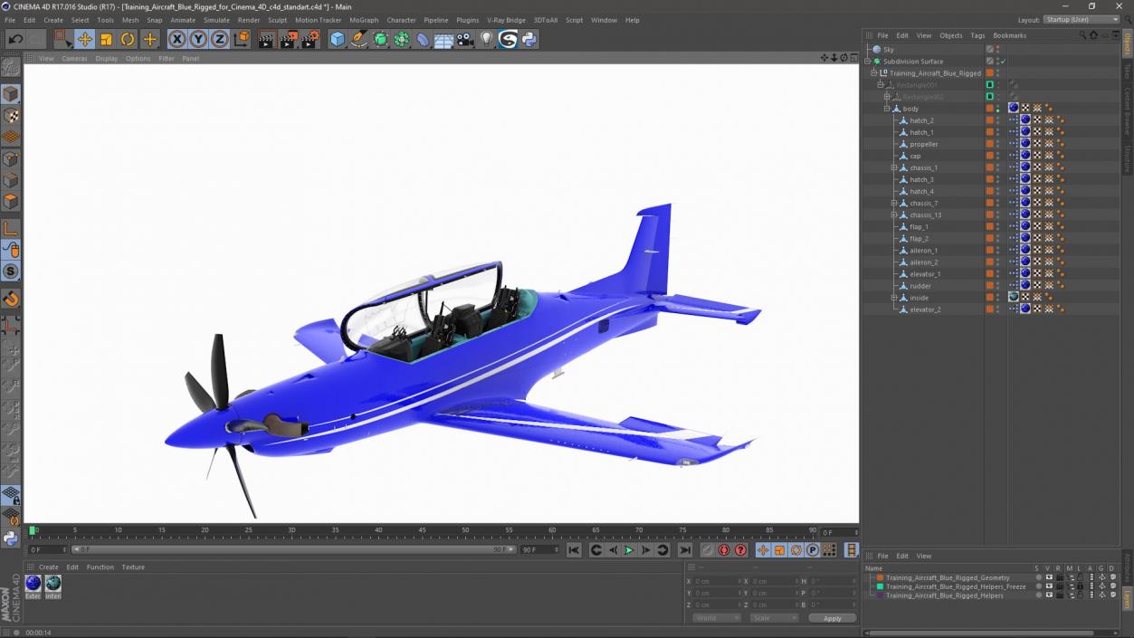 3D model Training Aircraft Blue Rigged for Cinema 4D 2