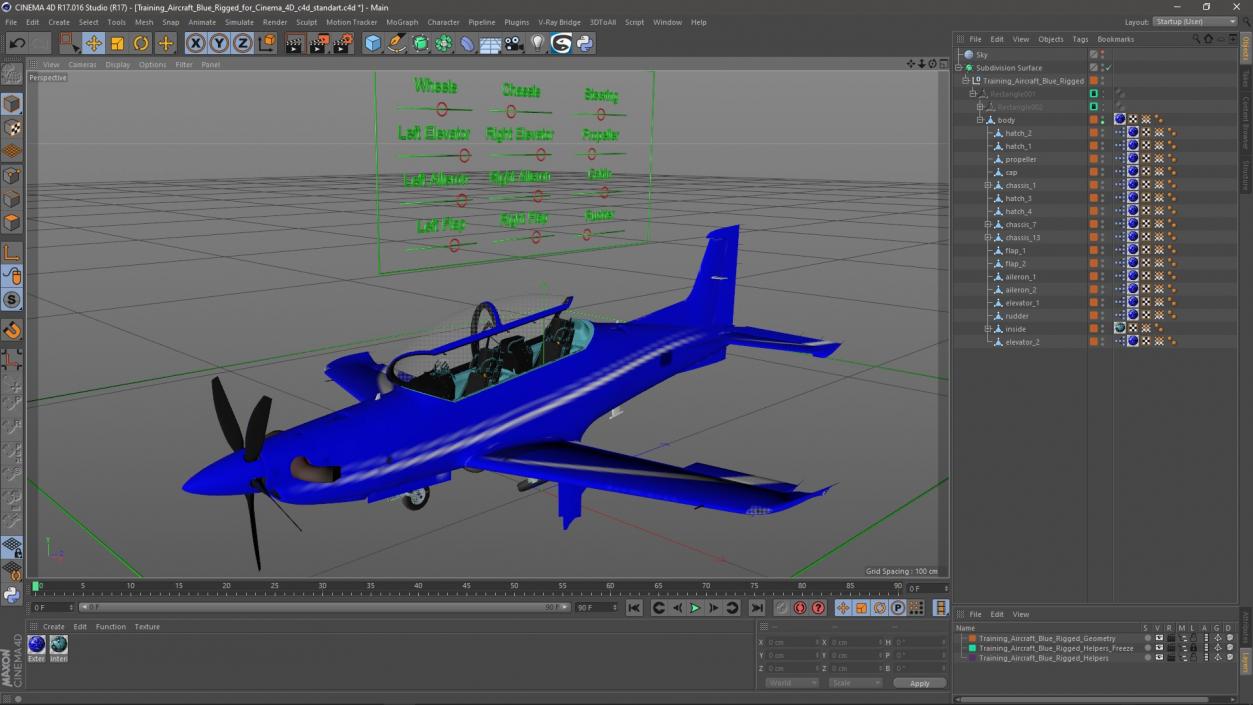 3D model Training Aircraft Blue Rigged for Cinema 4D 2