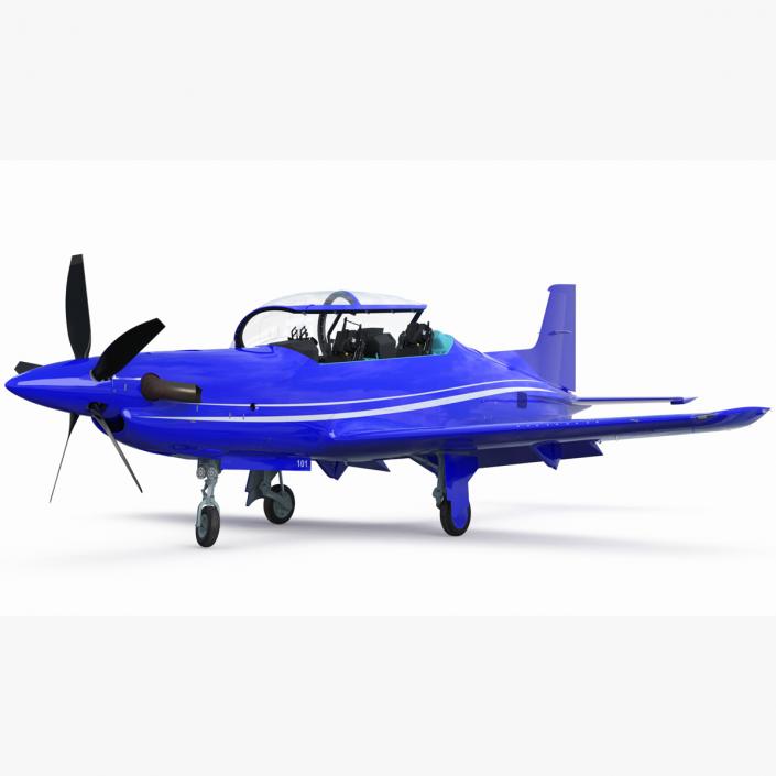 3D model Training Aircraft Blue Rigged for Cinema 4D 2