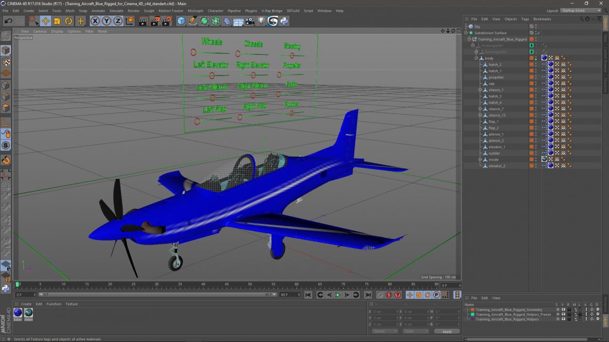 3D model Training Aircraft Blue Rigged for Cinema 4D 2