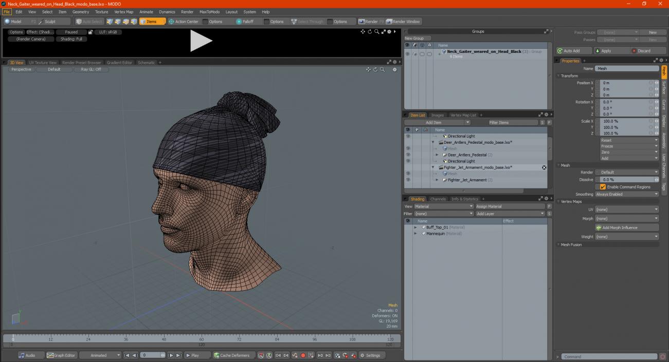 3D model Neck Gaiter Worn on Head Black