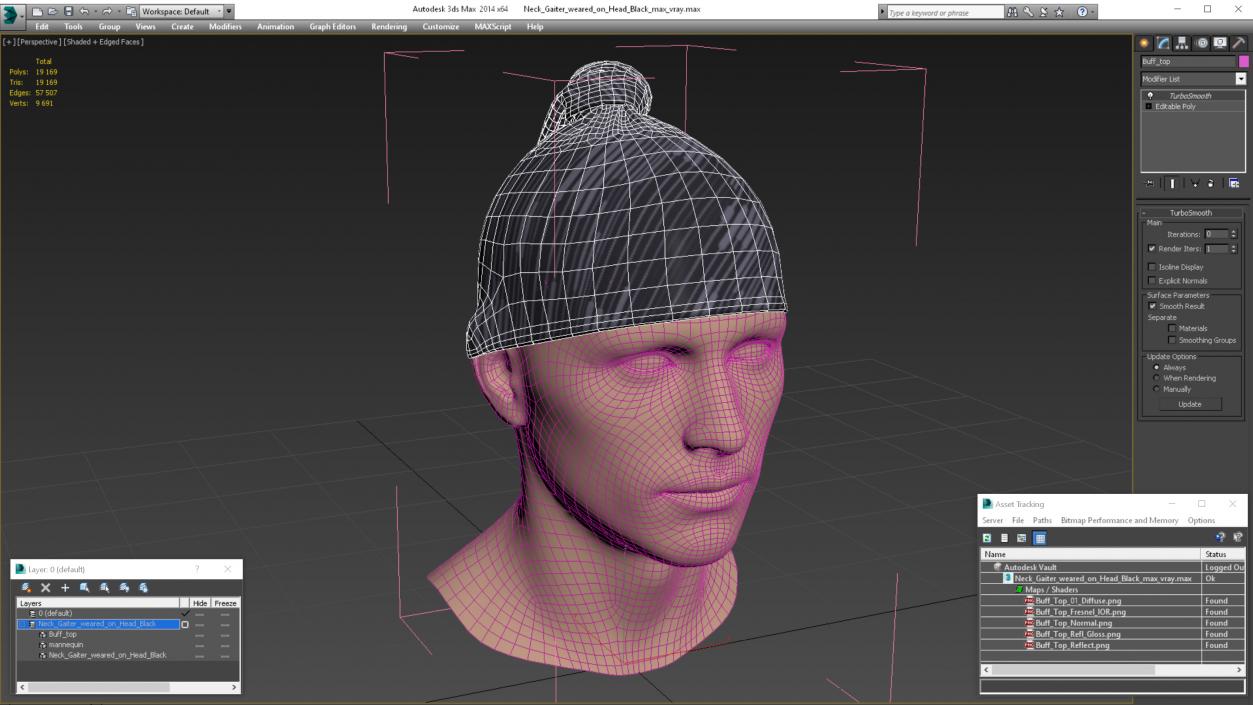 3D model Neck Gaiter Worn on Head Black