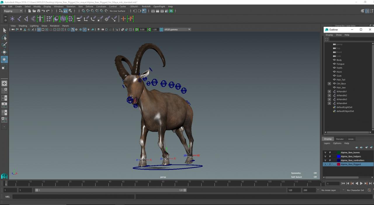 Alpine Ibex Rigged for Maya 3D