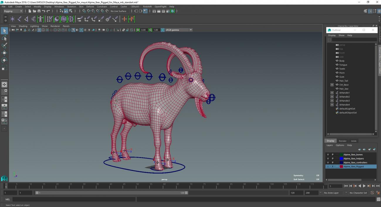 Alpine Ibex Rigged for Maya 3D