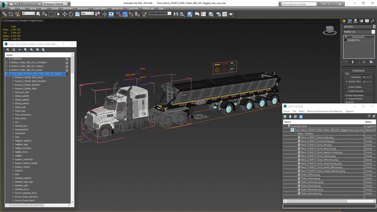 3D model Truck Mack CHU613 With Trailer ABS LRC Rigged