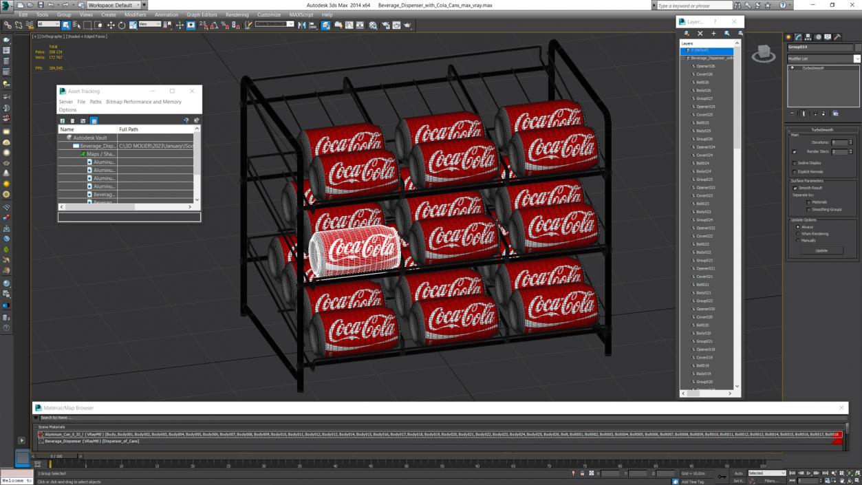 3D Beverage Dispenser with Cola Cans model