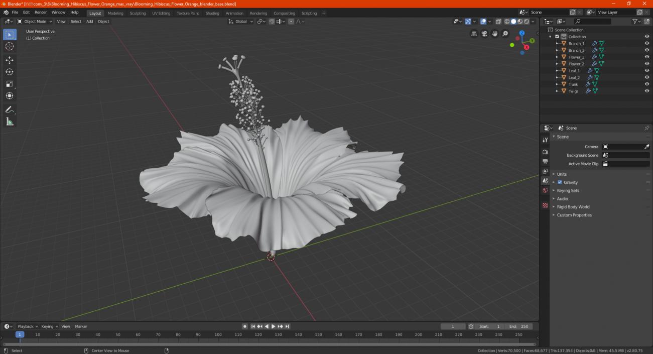 3D Blooming Hibiscus Flower Orange