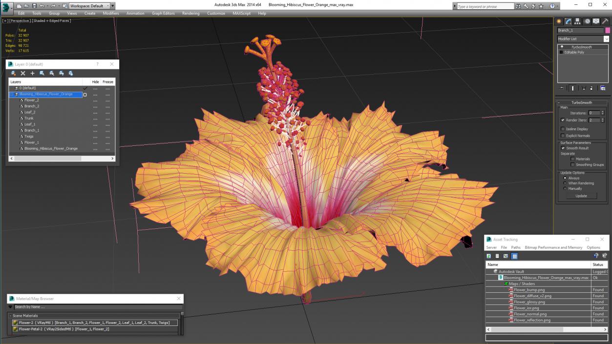 3D Blooming Hibiscus Flower Orange