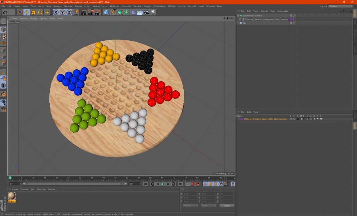3D model Chinese Checkers Game with Glass Marbles