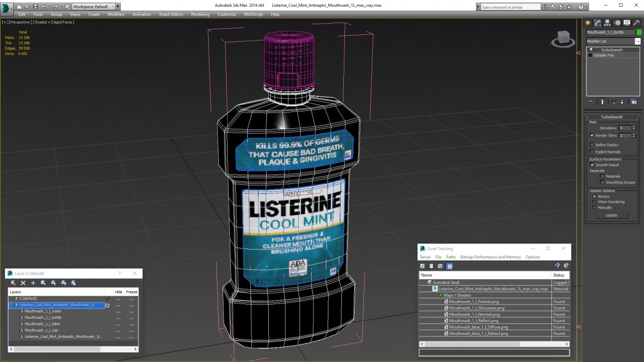 3D Listerine Cool Mint Antiseptic Mouthwash 1L model