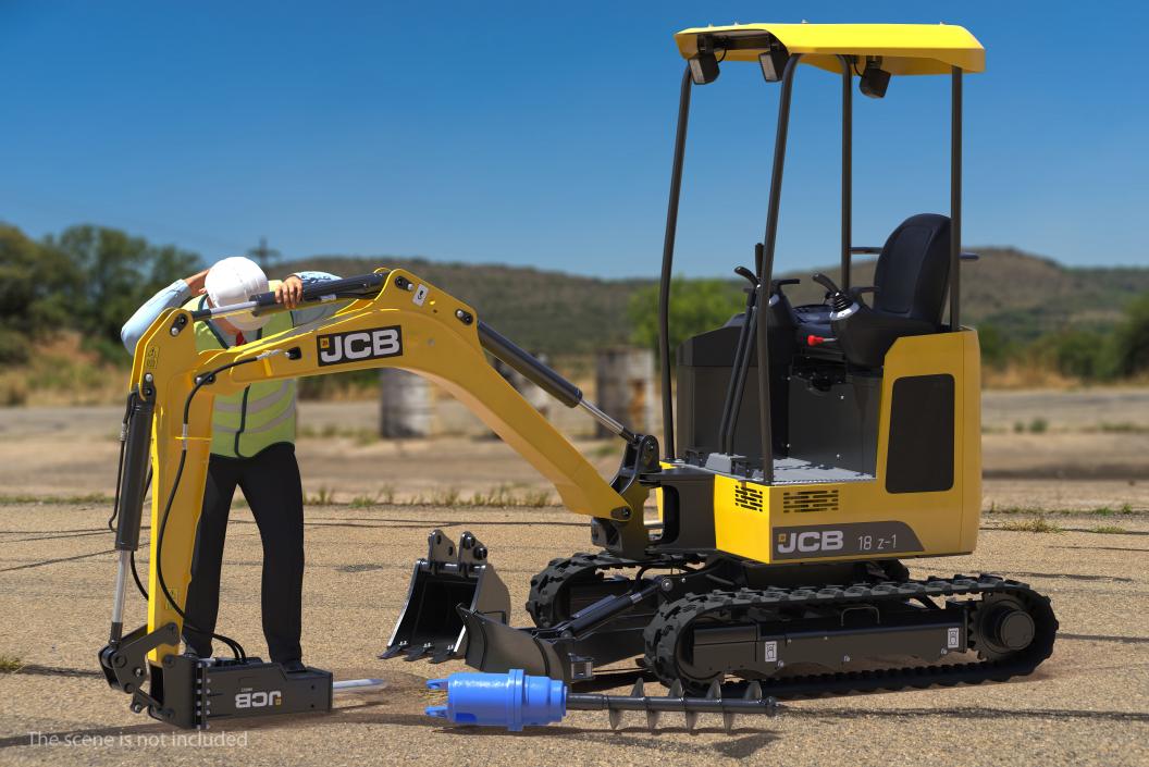 3D Mini Excavator JCB with Breaker Rigged model