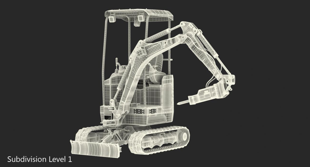 3D Mini Excavator JCB with Breaker Rigged model