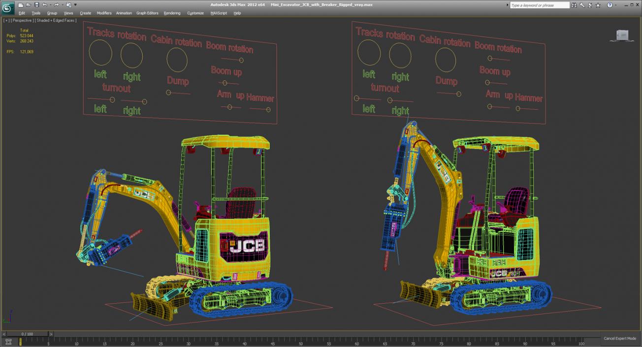 3D Mini Excavator JCB with Breaker Rigged model