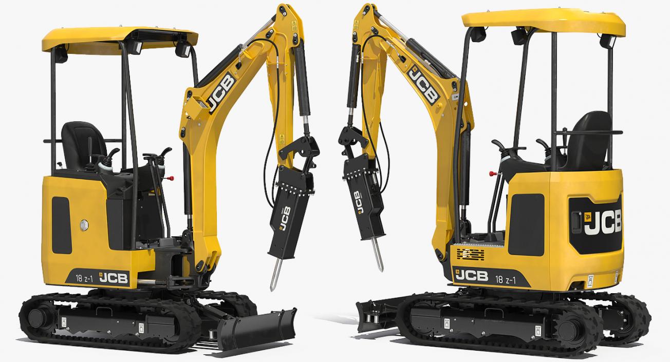 3D Mini Excavator JCB with Breaker Rigged model