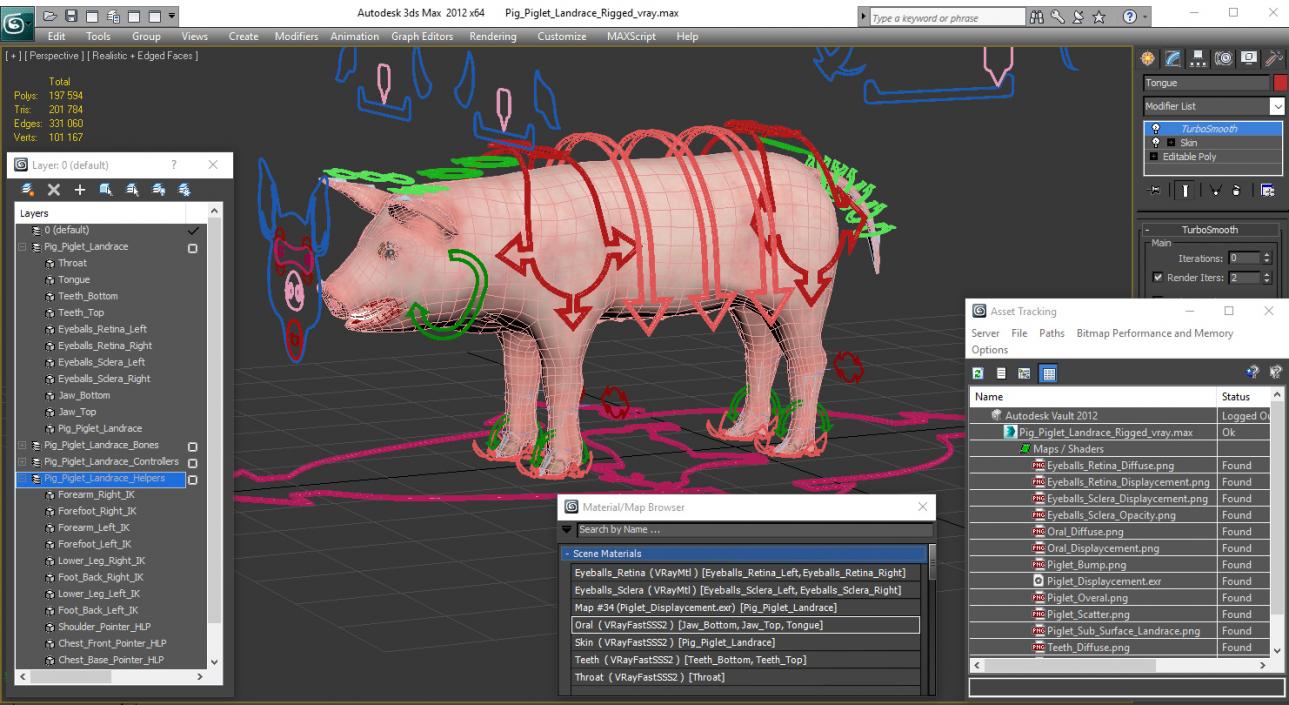 3D Pig Piglet Landrace Rigged