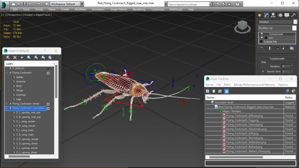 Red Flying Cockroach Rigged 3D