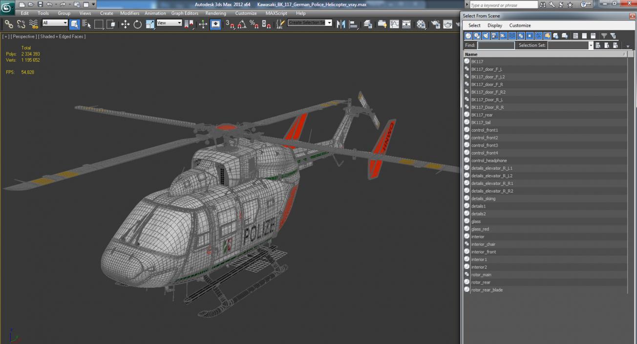 3D model Kawasaki BK 117 German Police Helicopter