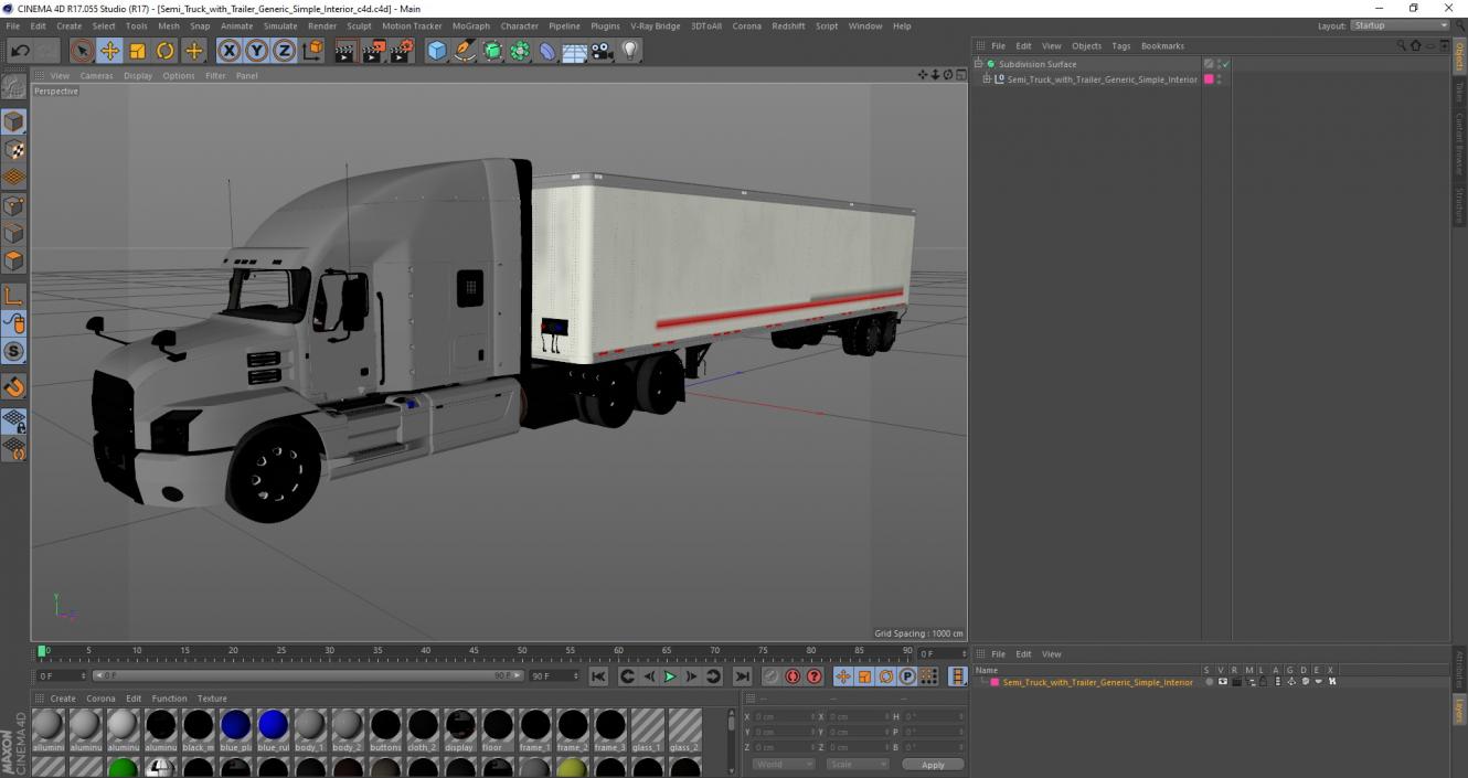 Semi Truck with Trailer Generic Simple Interior 3D