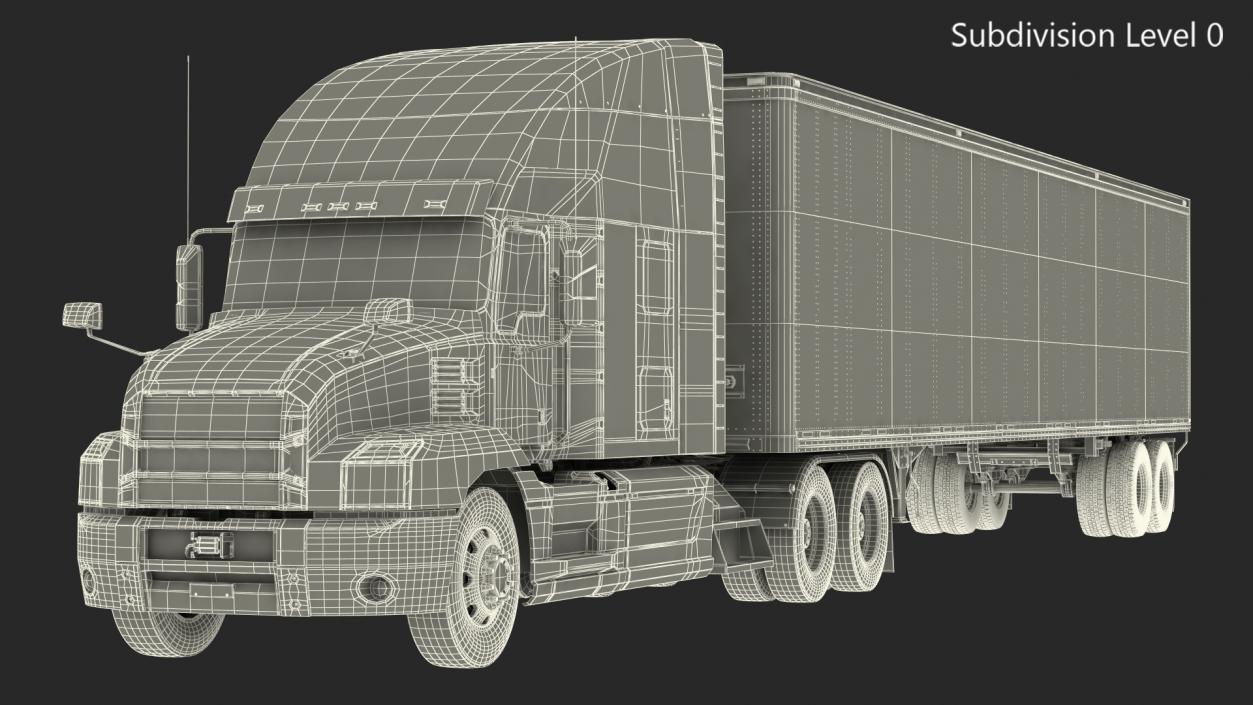 Semi Truck with Trailer Generic Simple Interior 3D