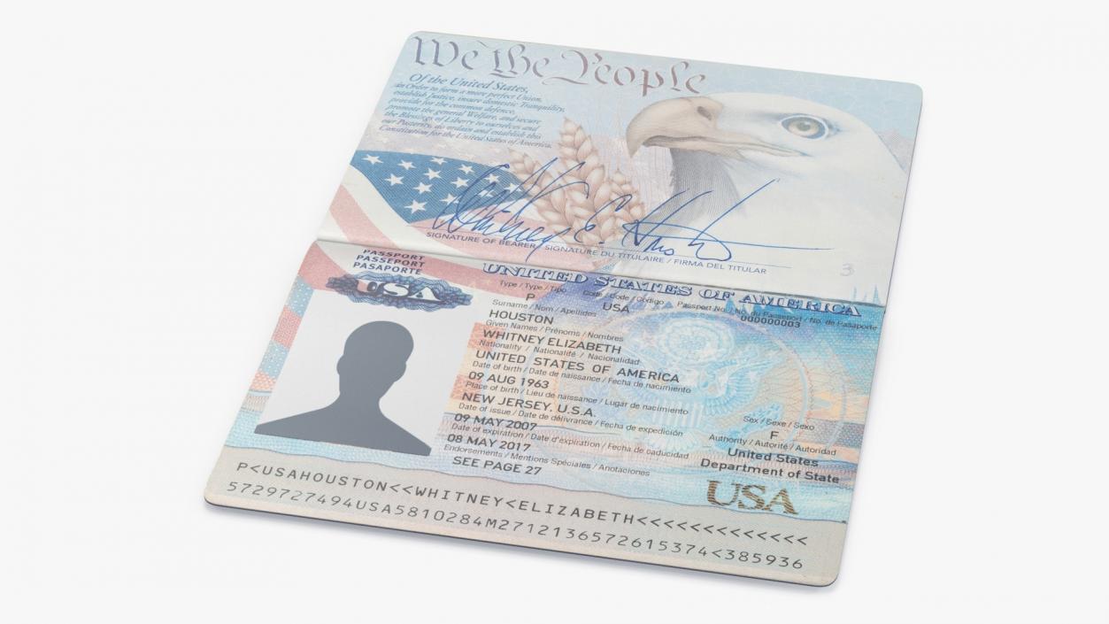 USA Passport Open Page 3D