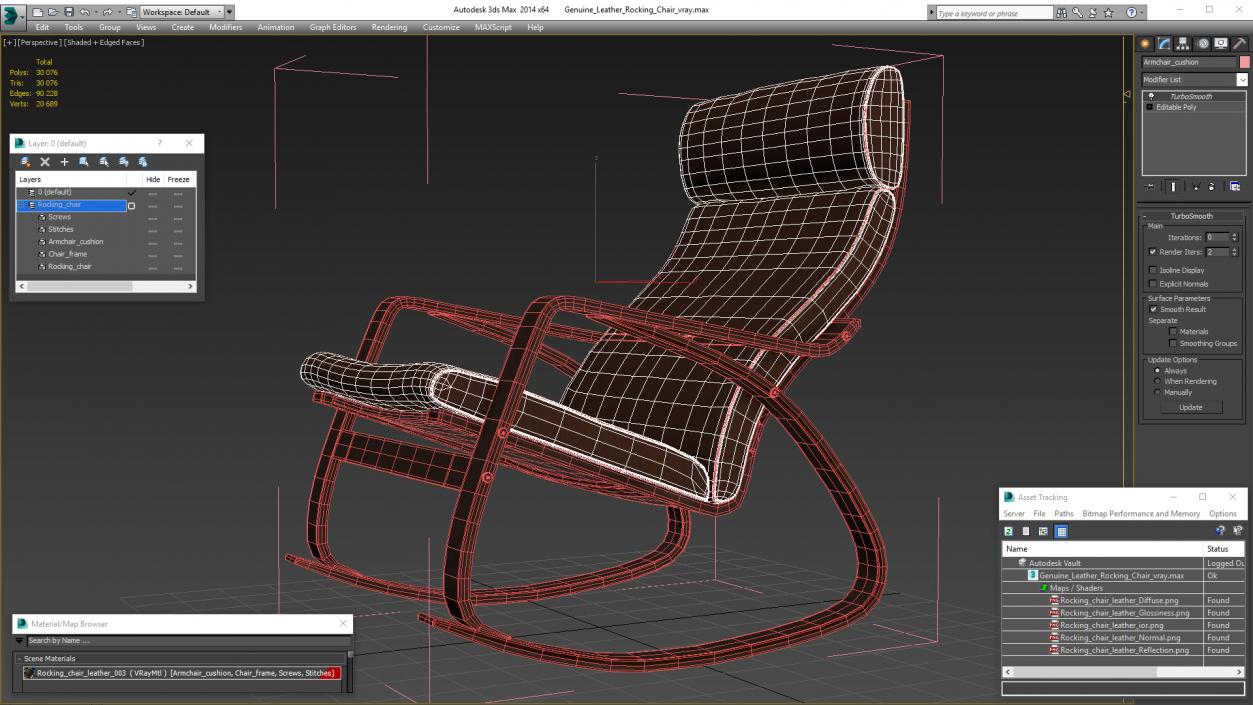 Genuine Leather Rocking Chair 3D model