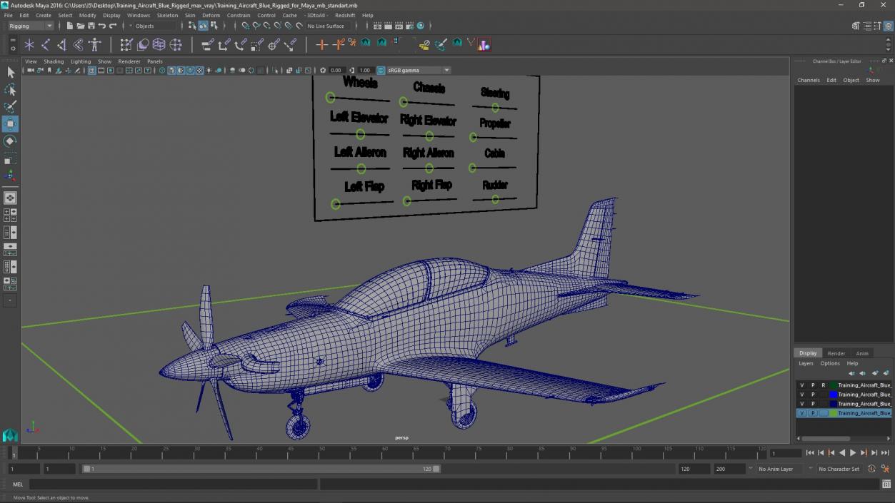 3D Training Aircraft Blue Rigged for Maya model