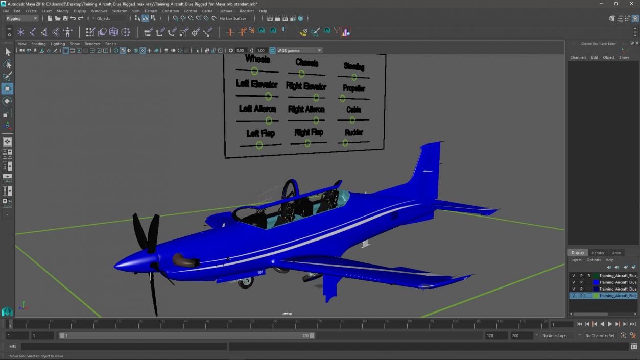 3D Training Aircraft Blue Rigged for Maya model