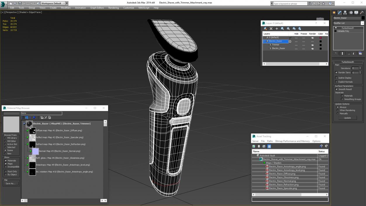 Electric Shaver with Trimmer Attachment 3D model