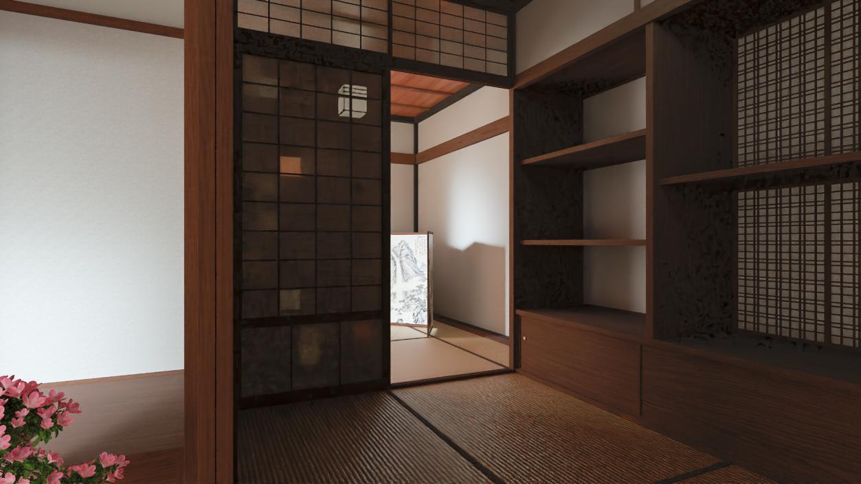 Japan Traditional House Dark Full Interior 3D