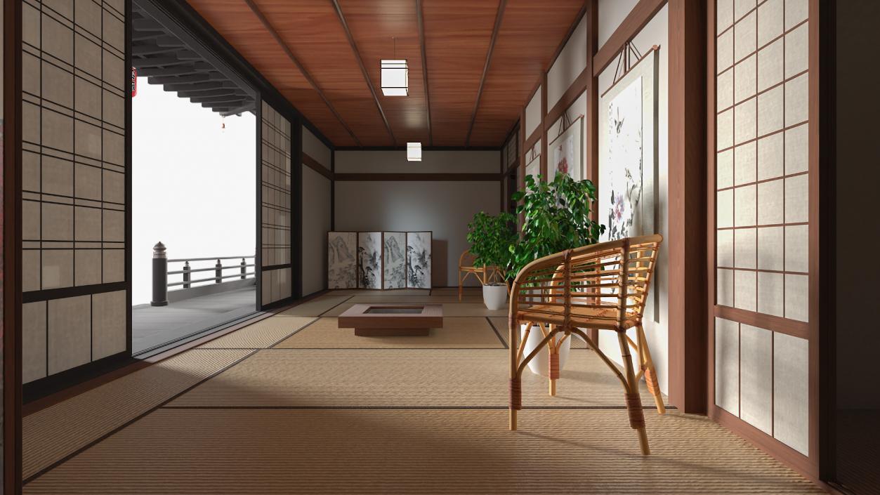 Japan Traditional House Dark Full Interior 3D