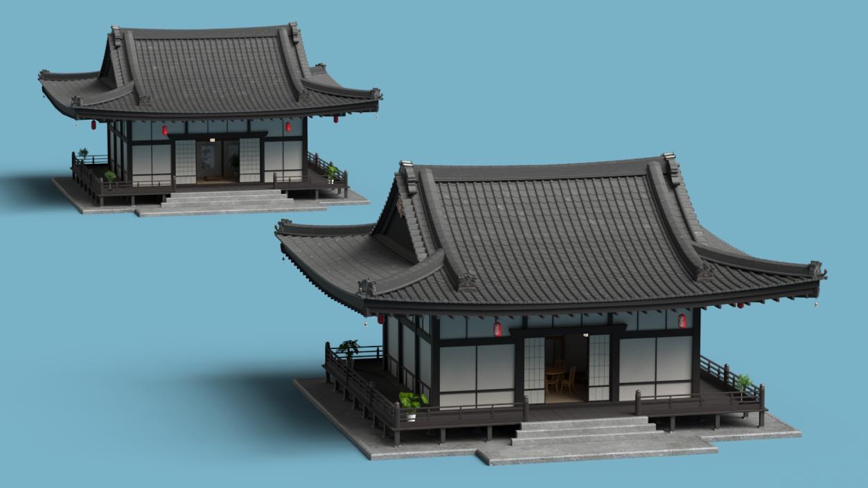 Japan Traditional House Dark Full Interior 3D