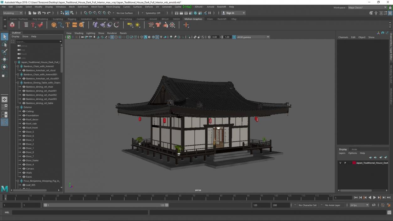 Japan Traditional House Dark Full Interior 3D