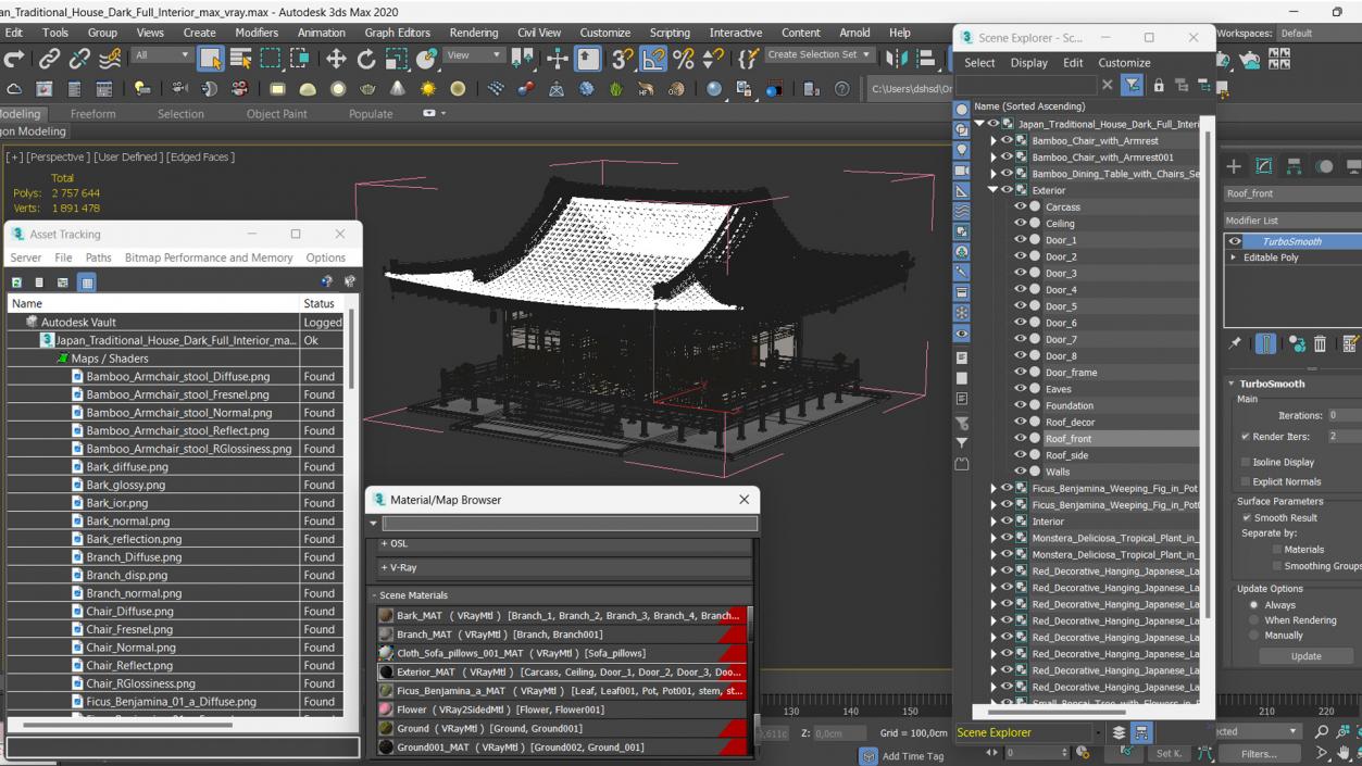 Japan Traditional House Dark Full Interior 3D