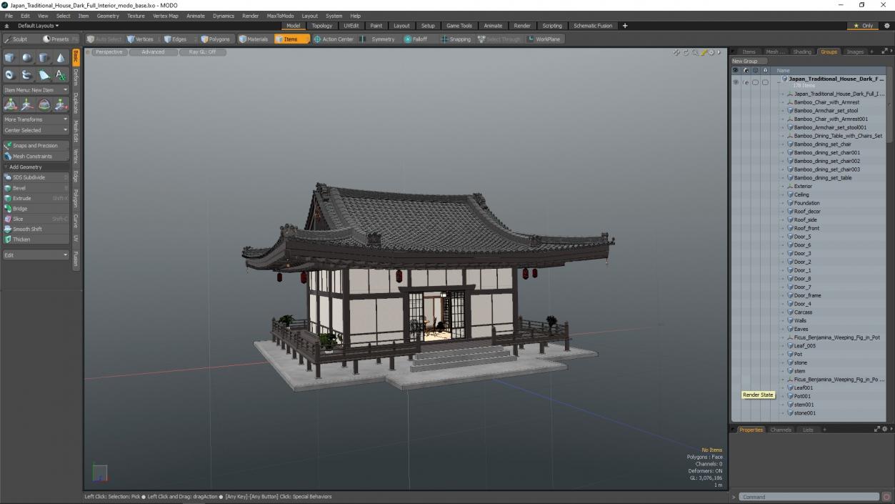 Japan Traditional House Dark Full Interior 3D