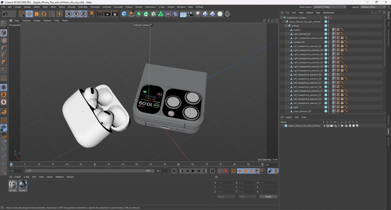 3D model Apple iPhone Flip with AirPods