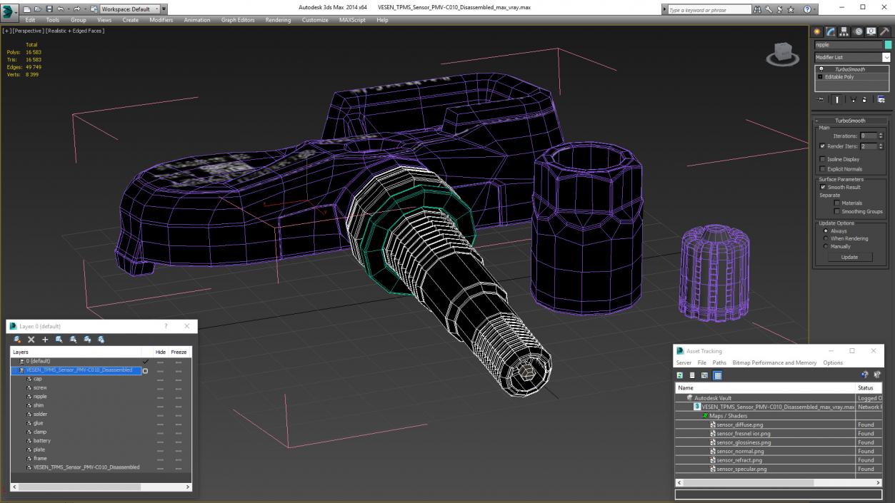 VESEN TPMS Sensor PMV-C010 Disassembled 3D model