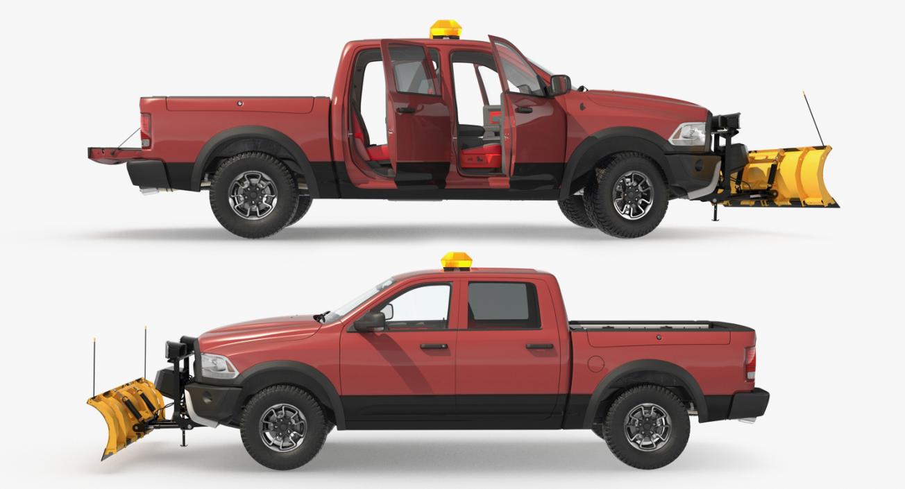 3D Pickup with Snow Plow Rigged model