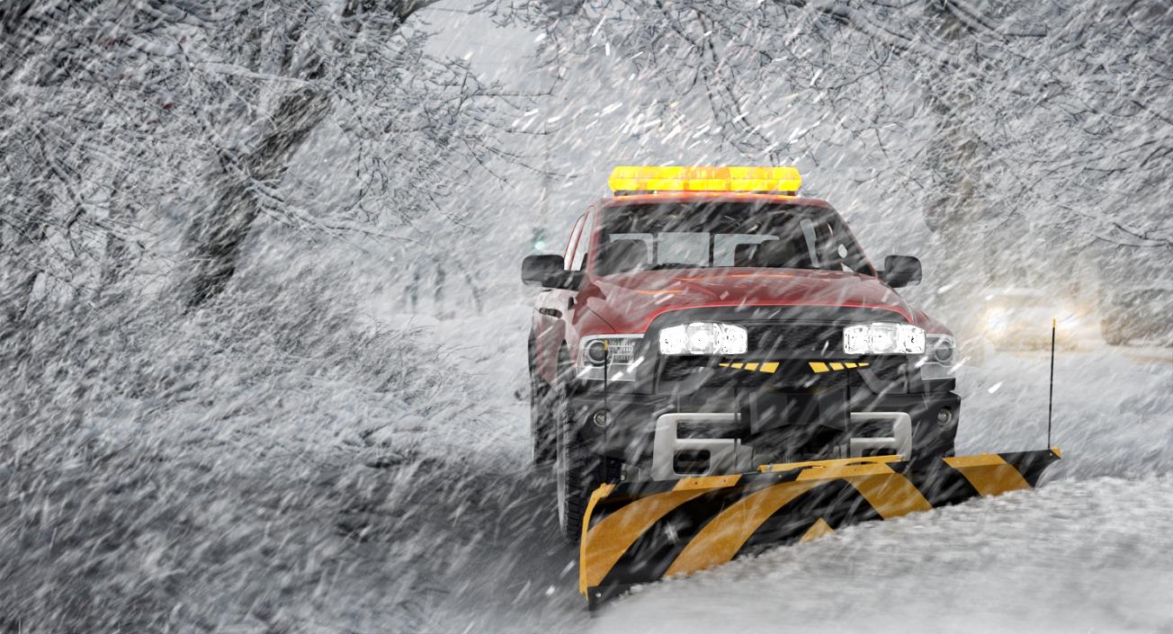 3D Pickup with Snow Plow Rigged model