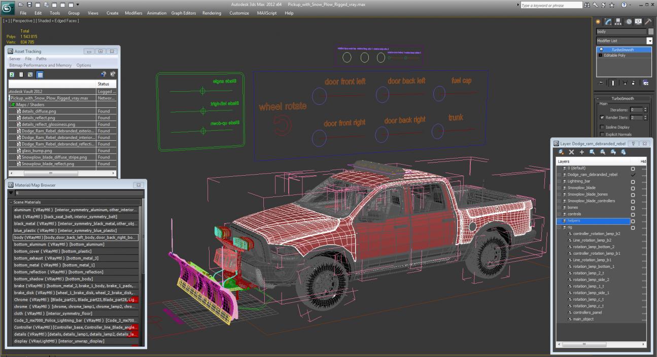 3D Pickup with Snow Plow Rigged model