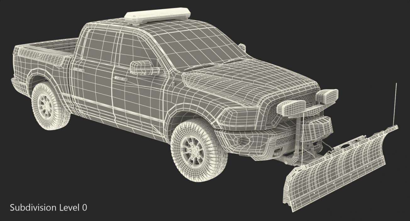 3D Pickup with Snow Plow Rigged model