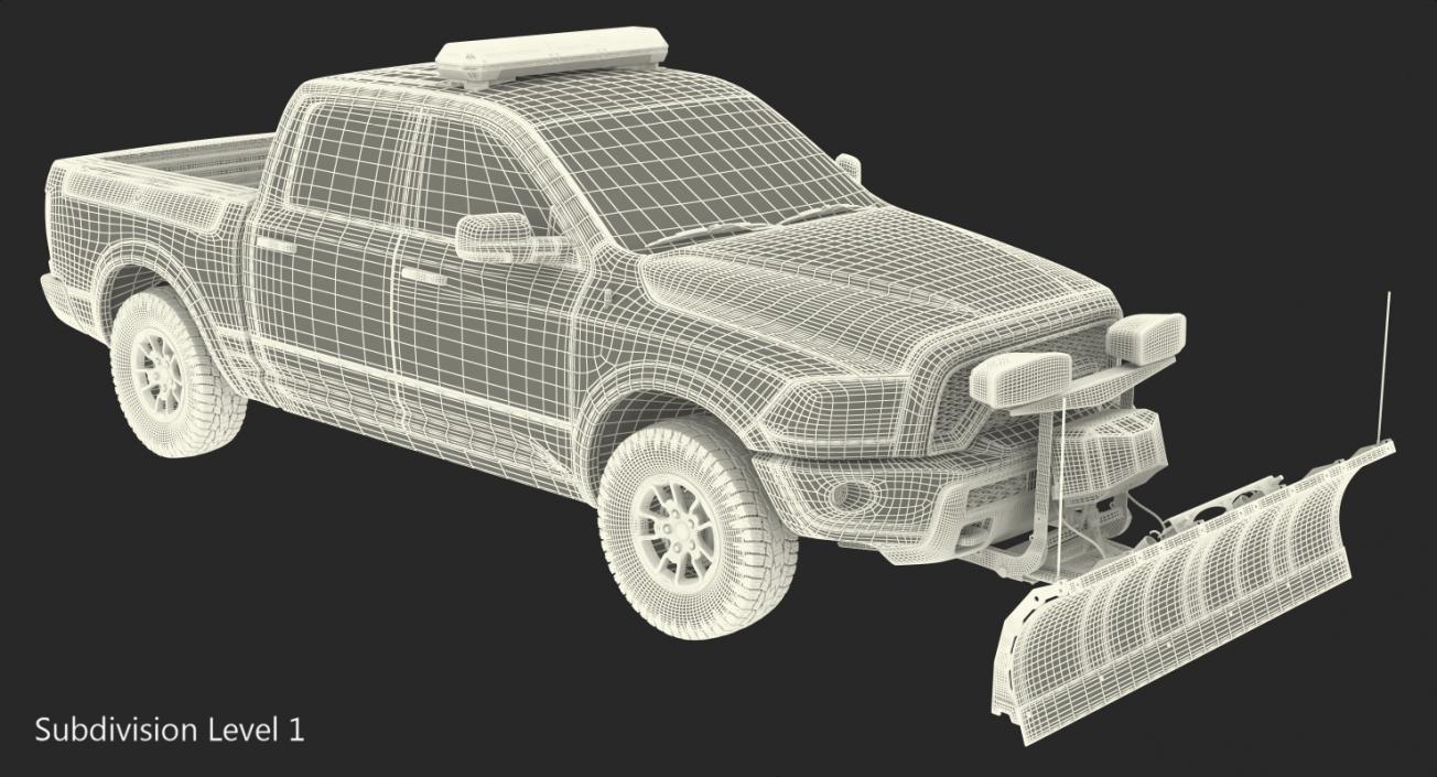 3D Pickup with Snow Plow Rigged model