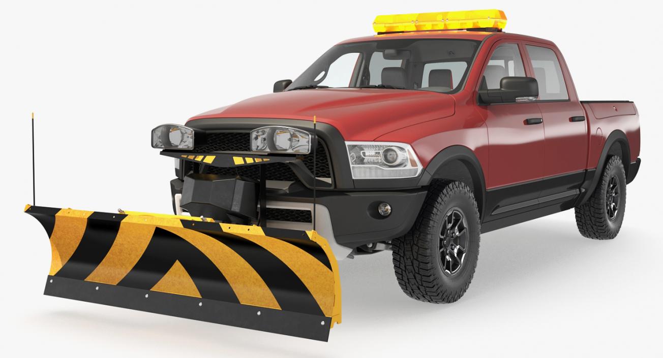 3D Pickup with Snow Plow Rigged model