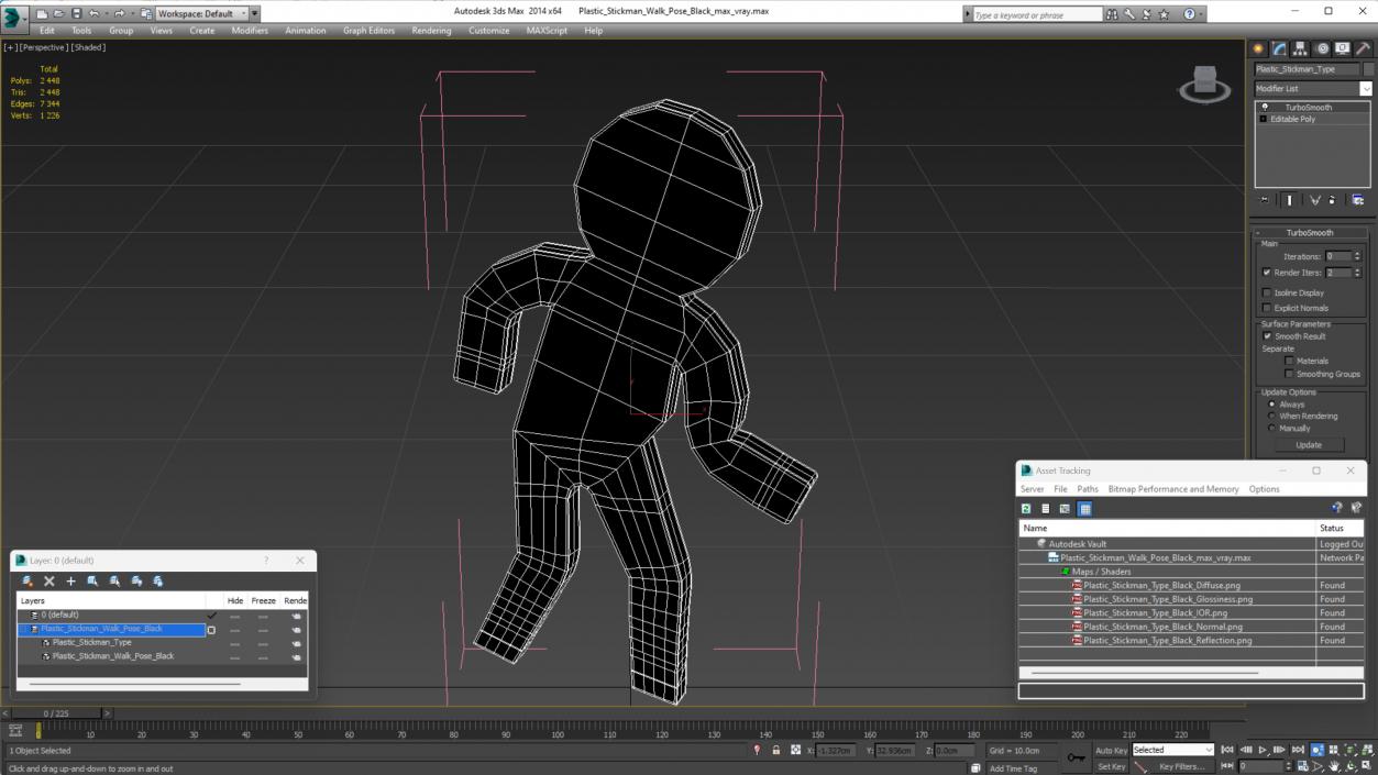 Plastic Stickman Walk Pose Black 3D