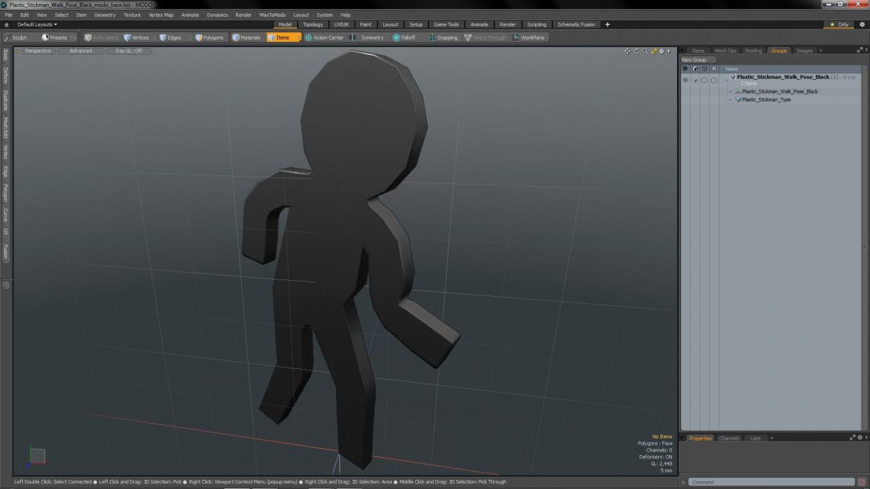 Plastic Stickman Walk Pose Black 3D