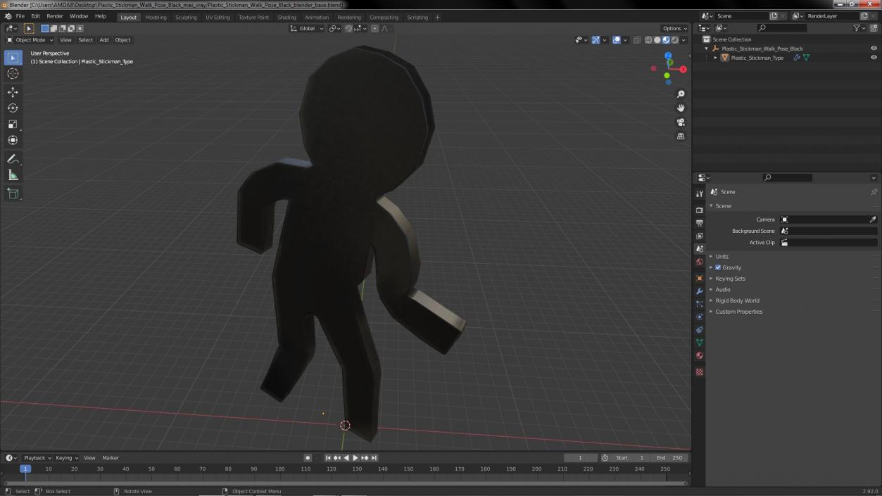 Plastic Stickman Walk Pose Black 3D