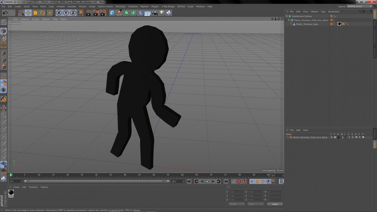 Plastic Stickman Walk Pose Black 3D