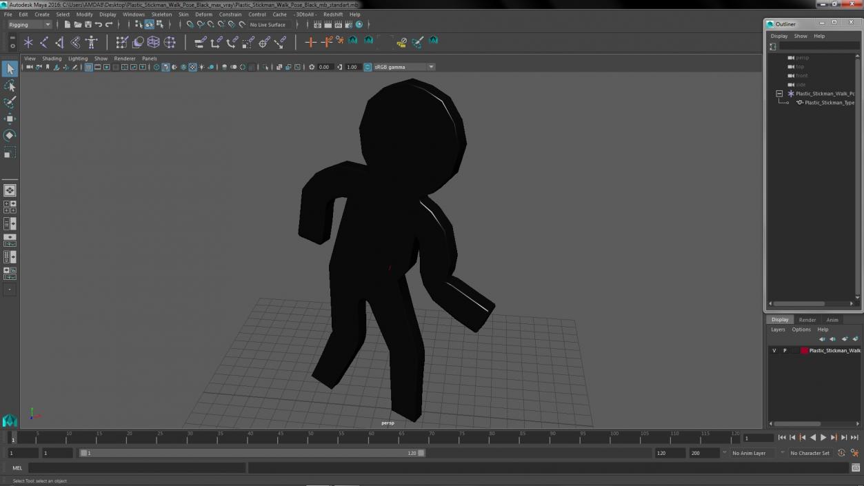 Plastic Stickman Walk Pose Black 3D