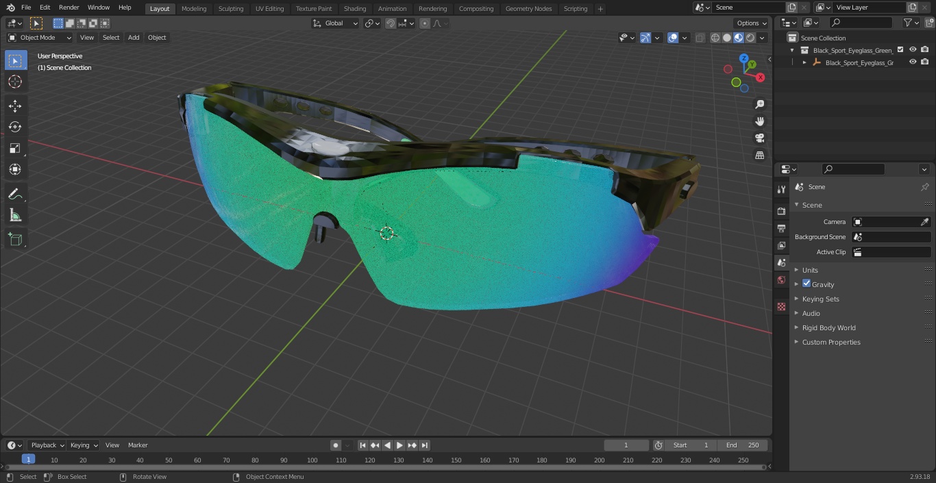 Black Sport Eyeglass Green Glasses 3D model